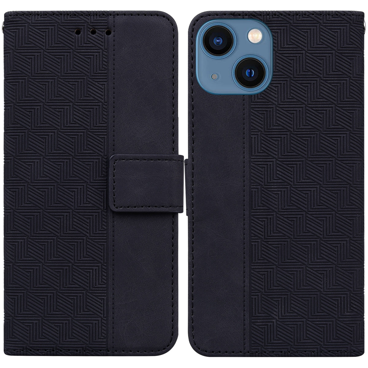 ELECTROPRIME For iPhone 15 Geometric Embossed Leather Phone Case(Black)