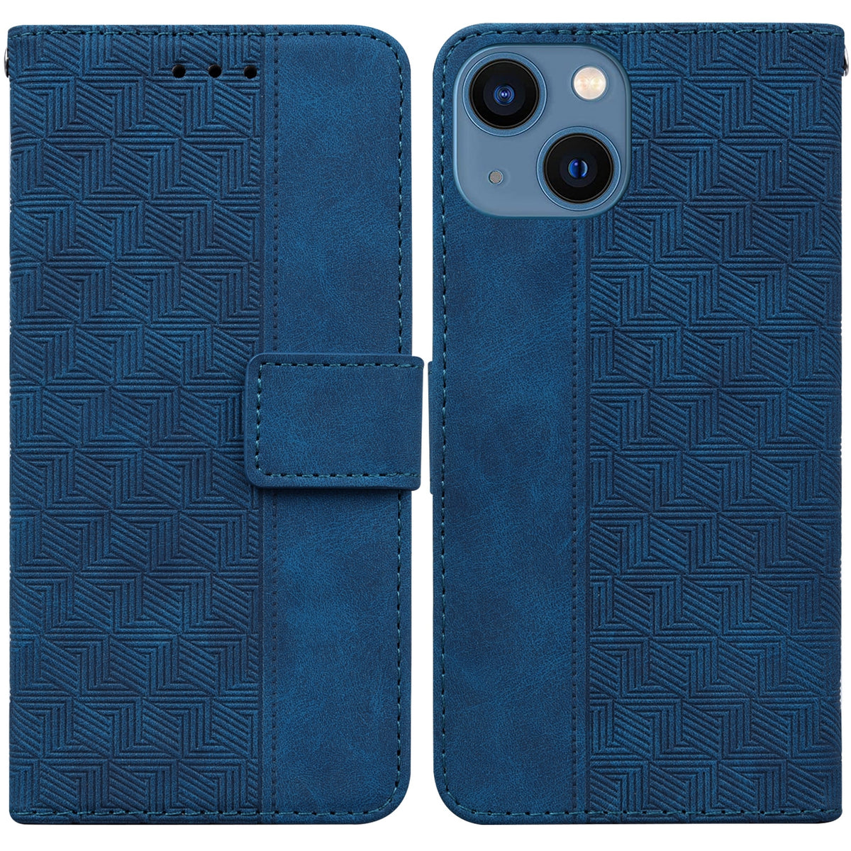 ELECTROPRIME For iPhone 15 Geometric Embossed Leather Phone Case(Blue)