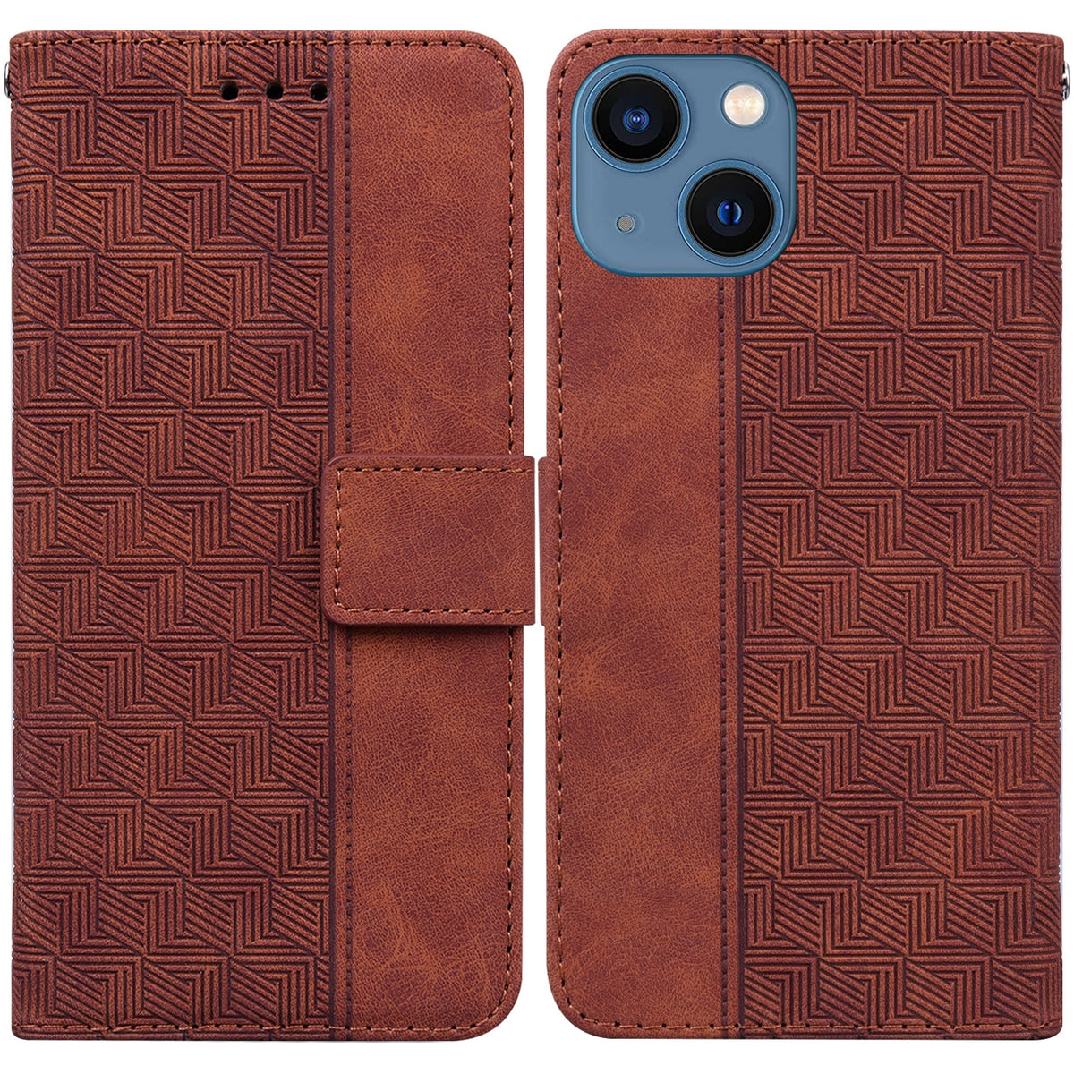 ELECTROPRIME For iPhone 15 Geometric Embossed Leather Phone Case(Brown)