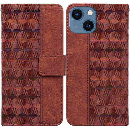 ELECTROPRIME For iPhone 15 Geometric Embossed Leather Phone Case(Brown)