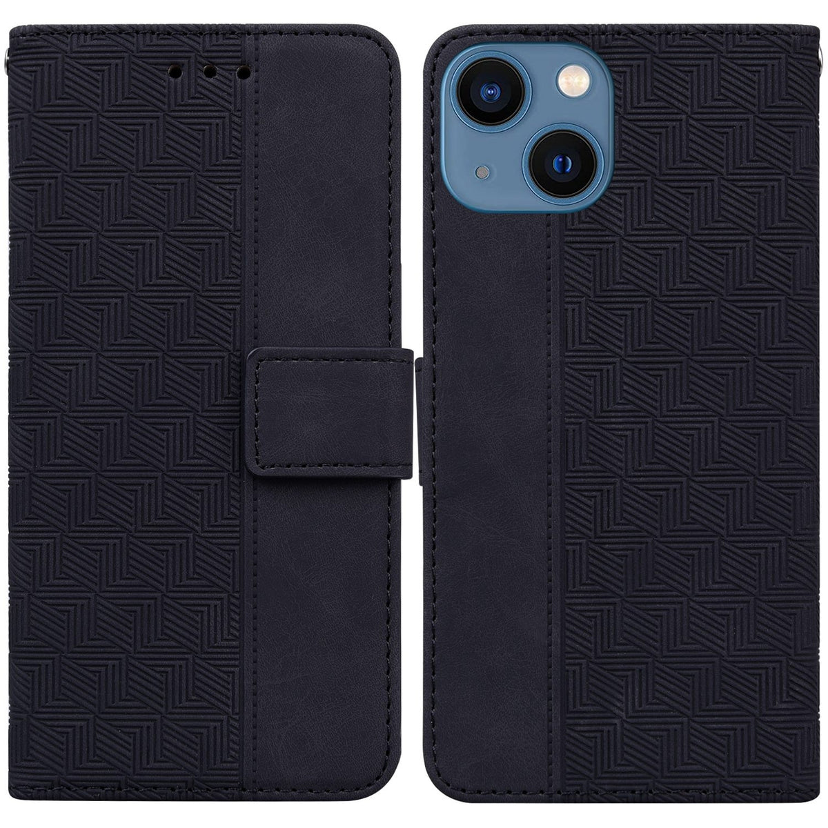 ELECTROPRIME For iPhone 15 Plus Geometric Embossed Leather Phone Case(Black)
