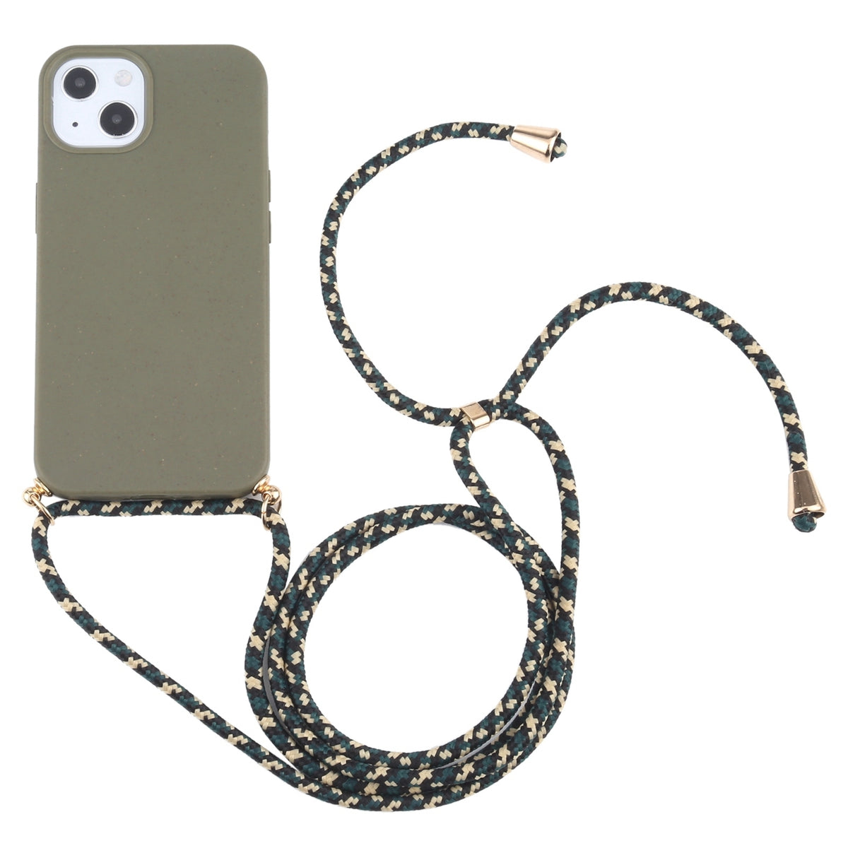 ELECTROPRIME For iPhone 15 Wheat Straw TPU Shockproof Phone Case with Neck Lanyard(Dark Green)