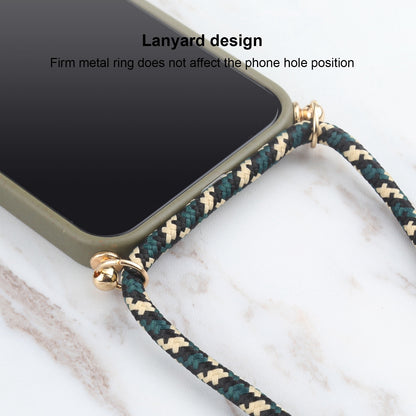 ELECTROPRIME For iPhone 15 Wheat Straw TPU Shockproof Phone Case with Neck Lanyard(Dark Green)