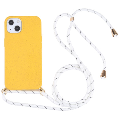ELECTROPRIME For iPhone 15 Wheat Straw TPU Shockproof Phone Case with Neck Lanyard(Yellow)