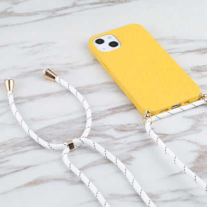 ELECTROPRIME For iPhone 15 Wheat Straw TPU Shockproof Phone Case with Neck Lanyard(Yellow)