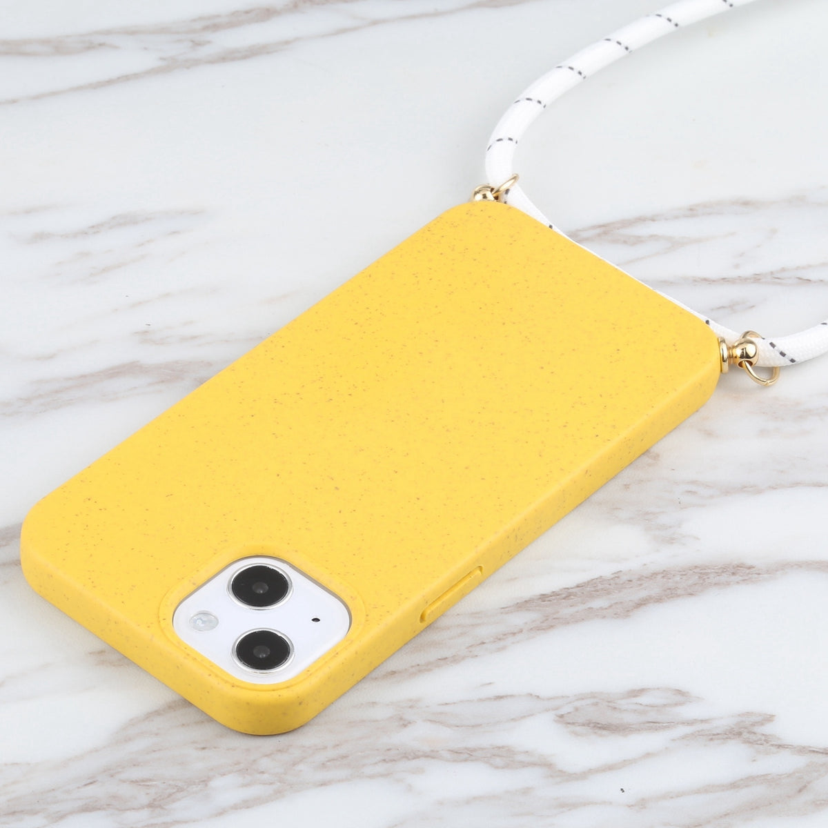 ELECTROPRIME For iPhone 15 Wheat Straw TPU Shockproof Phone Case with Neck Lanyard(Yellow)