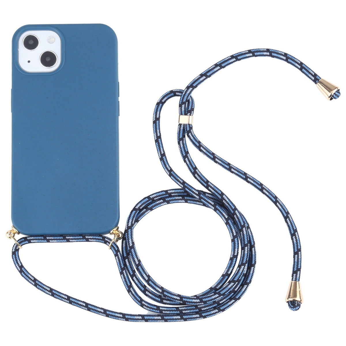 ELECTROPRIME For iPhone 15 Wheat Straw TPU Shockproof Phone Case with Neck Lanyard(Blue)