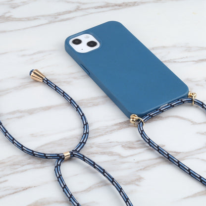 ELECTROPRIME For iPhone 15 Wheat Straw TPU Shockproof Phone Case with Neck Lanyard(Blue)