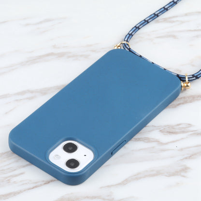 ELECTROPRIME For iPhone 15 Wheat Straw TPU Shockproof Phone Case with Neck Lanyard(Blue)