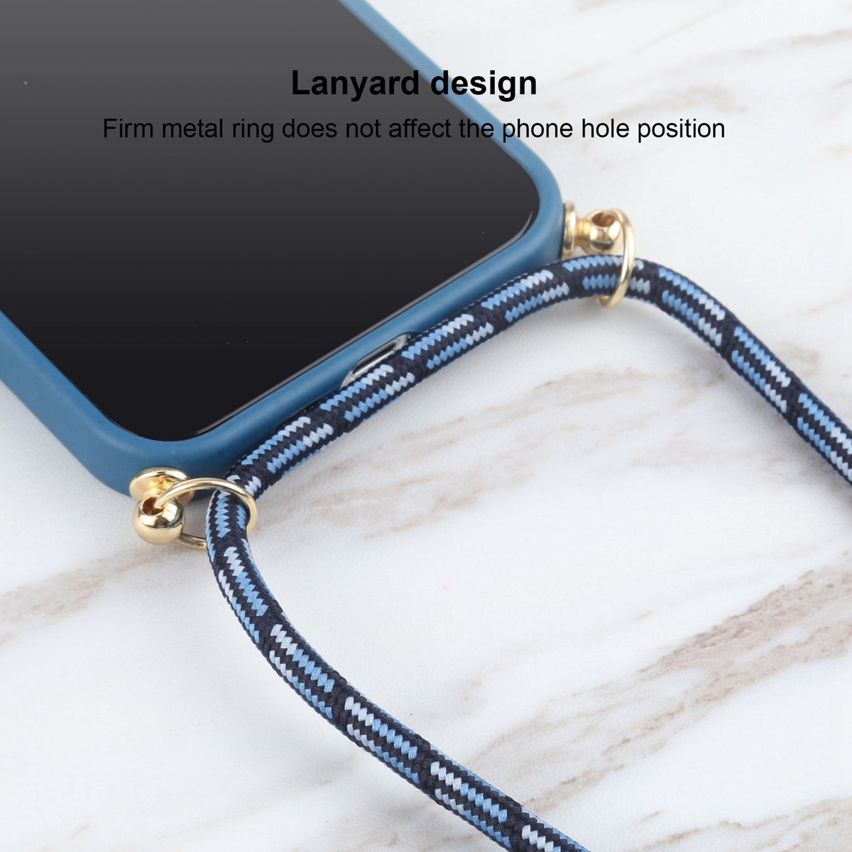 ELECTROPRIME For iPhone 15 Wheat Straw TPU Shockproof Phone Case with Neck Lanyard(Blue)