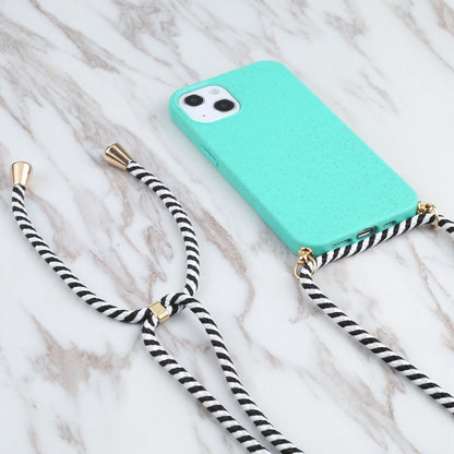 ELECTROPRIME For iPhone 15 Wheat Straw TPU Shockproof Phone Case with Neck Lanyard(Green)