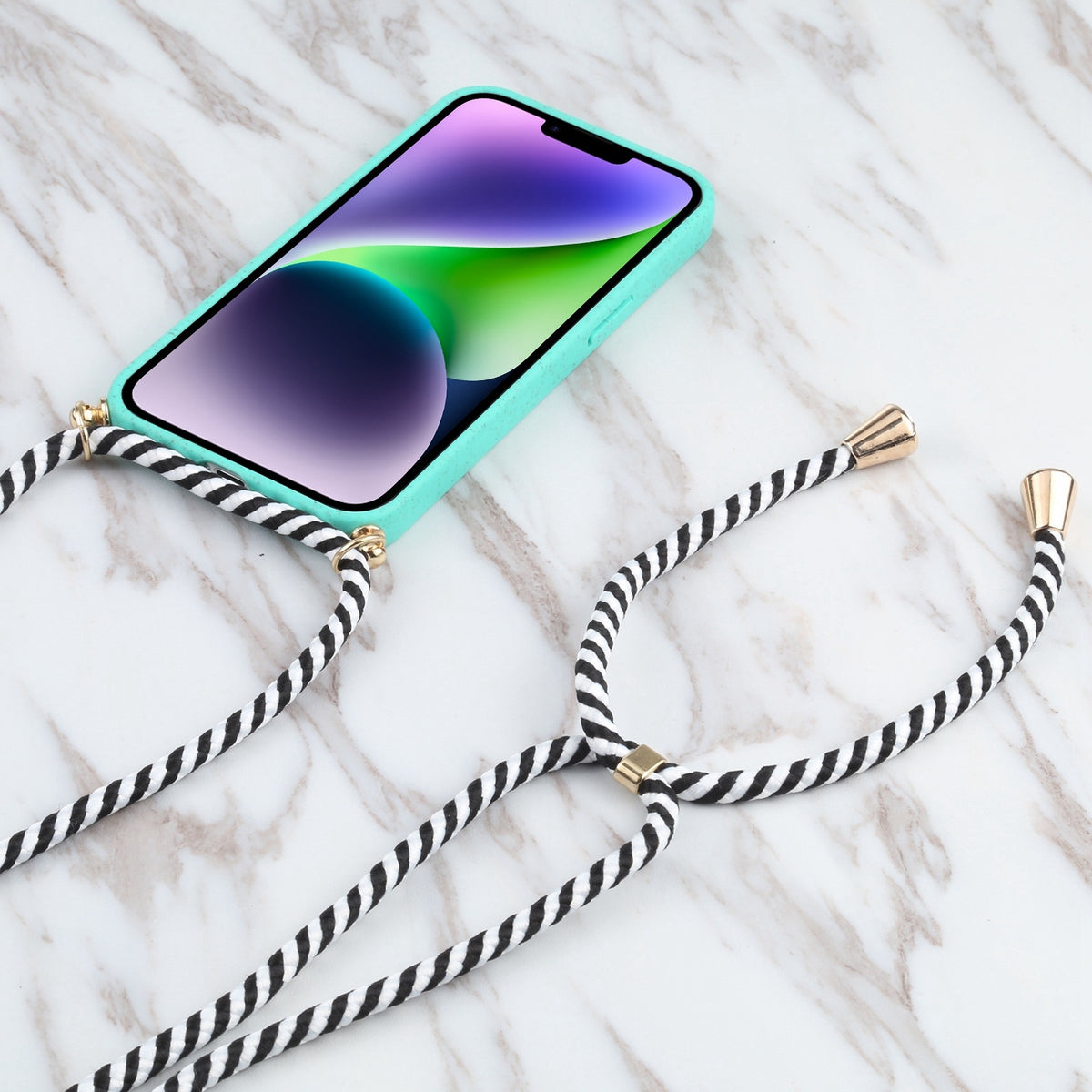 ELECTROPRIME For iPhone 15 Wheat Straw TPU Shockproof Phone Case with Neck Lanyard(Green)