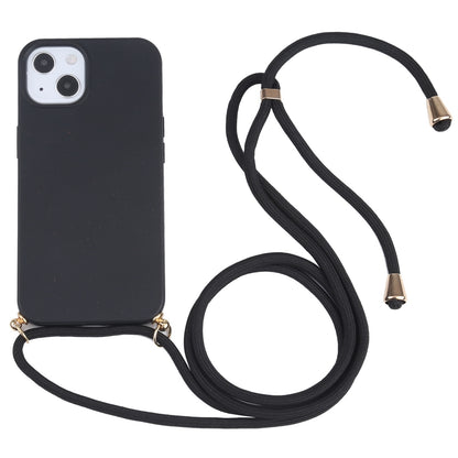 ELECTROPRIME For iPhone 15 Wheat Straw TPU Shockproof Phone Case with Neck Lanyard(Black)