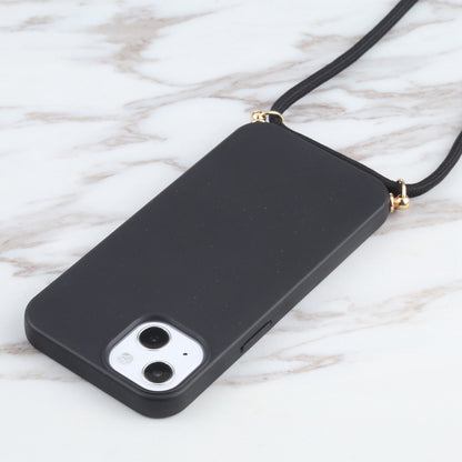 ELECTROPRIME For iPhone 15 Wheat Straw TPU Shockproof Phone Case with Neck Lanyard(Black)