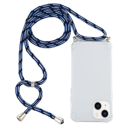 ELECTROPRIME For iPhone 15 Four-Corner Shockproof Transparent TPU Case with Lanyard(Blue White)