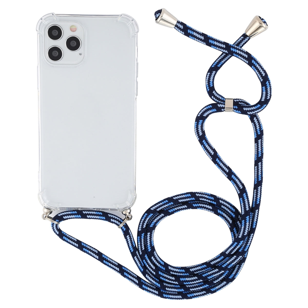 ELECTROPRIME For iPhone 15 Four-Corner Shockproof Transparent TPU Case with Lanyard(Blue White)
