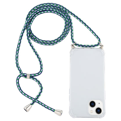 ELECTROPRIME For iPhone 15 Four-Corner Shockproof Transparent TPU Case with Lanyard(Green Blue White)