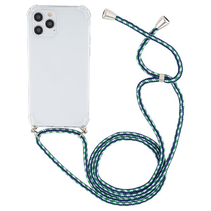 ELECTROPRIME For iPhone 15 Four-Corner Shockproof Transparent TPU Case with Lanyard(Green Blue White)