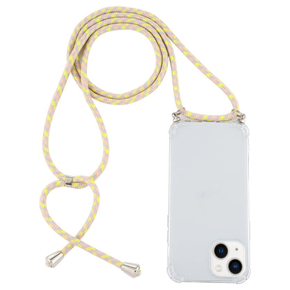 ELECTROPRIME For iPhone 15 Four-Corner Shockproof Transparent TPU Case with Lanyard(Grey Yellow)