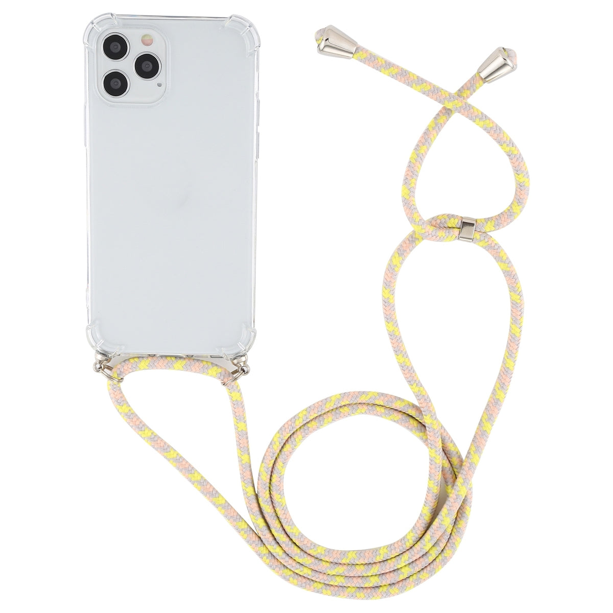 ELECTROPRIME For iPhone 15 Four-Corner Shockproof Transparent TPU Case with Lanyard(Grey Yellow)
