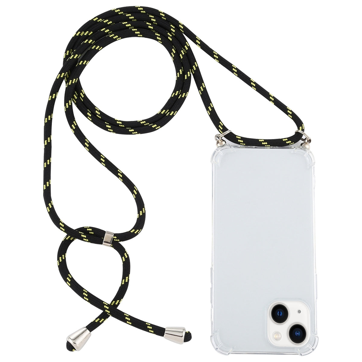 ELECTROPRIME For iPhone 15 Four-Corner Shockproof Transparent TPU Case with Lanyard(Black Green)