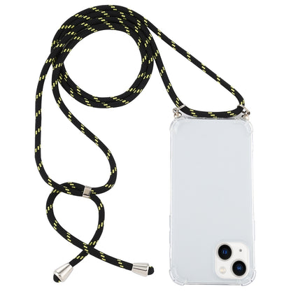 ELECTROPRIME For iPhone 15 Four-Corner Shockproof Transparent TPU Case with Lanyard(Black Green)
