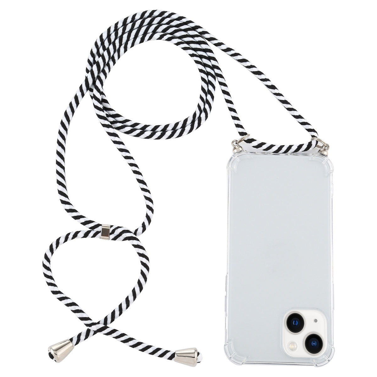 ELECTROPRIME For iPhone 15 Four-Corner Shockproof Transparent TPU Case with Lanyard(Zebra)