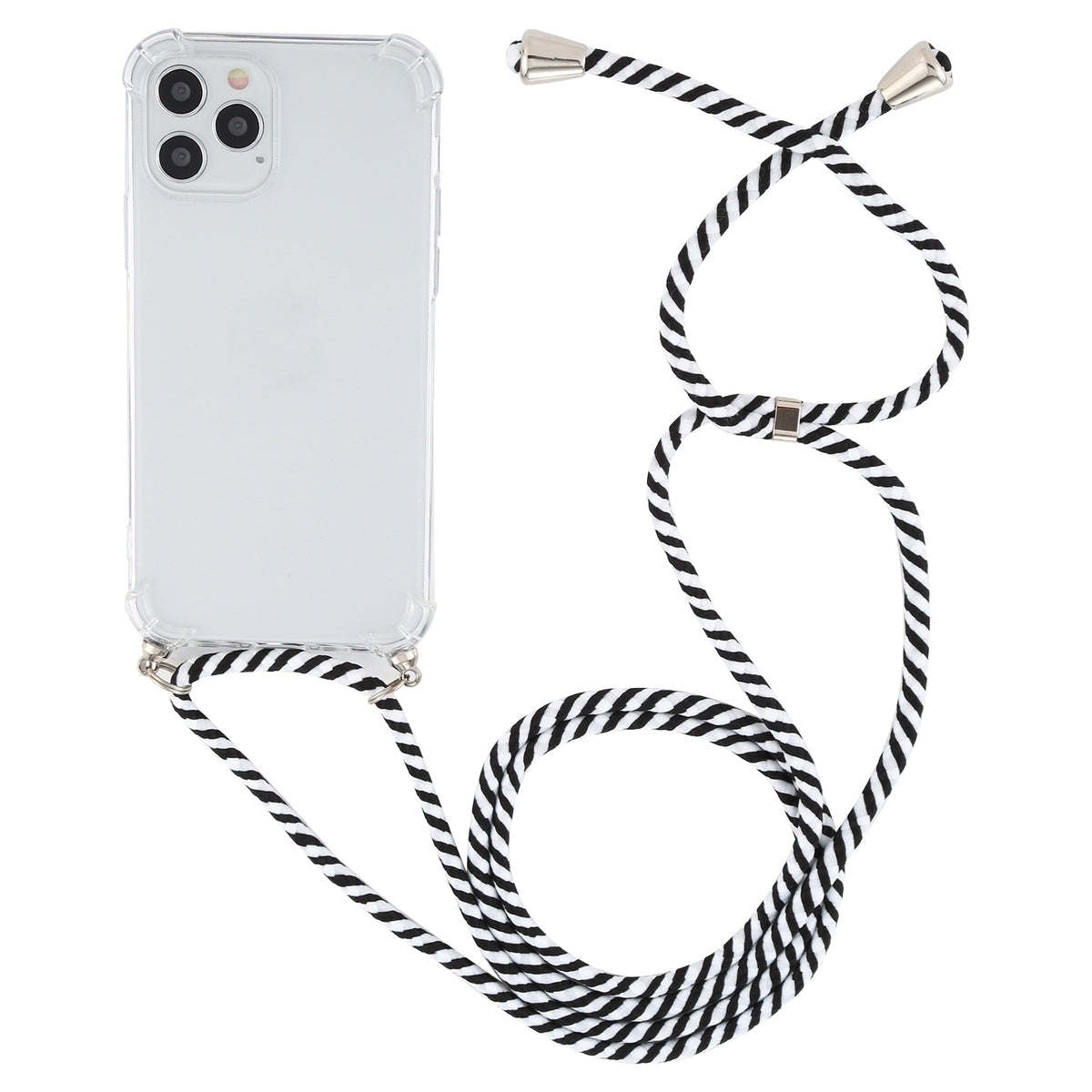ELECTROPRIME For iPhone 15 Four-Corner Shockproof Transparent TPU Case with Lanyard(Zebra)