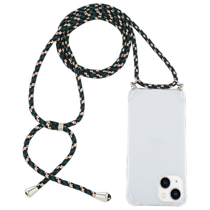 ELECTROPRIME For iPhone 15 Four-Corner Shockproof Transparent TPU Case with Lanyard(Green Black)