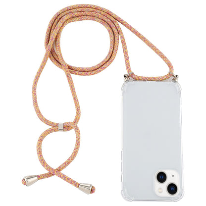 ELECTROPRIME For iPhone 15 Four-Corner Shockproof Transparent TPU Case with Lanyard(Orange Purple)