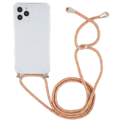 ELECTROPRIME For iPhone 15 Four-Corner Shockproof Transparent TPU Case with Lanyard(Orange Purple)
