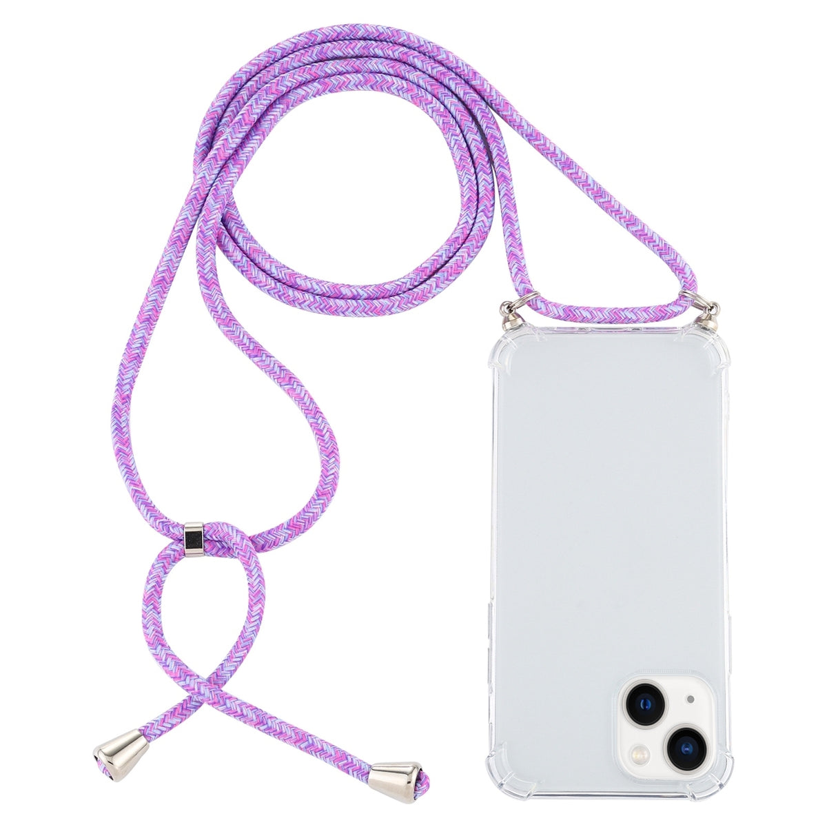 ELECTROPRIME For iPhone 15 Four-Corner Shockproof Transparent TPU Case with Lanyard(Purple)