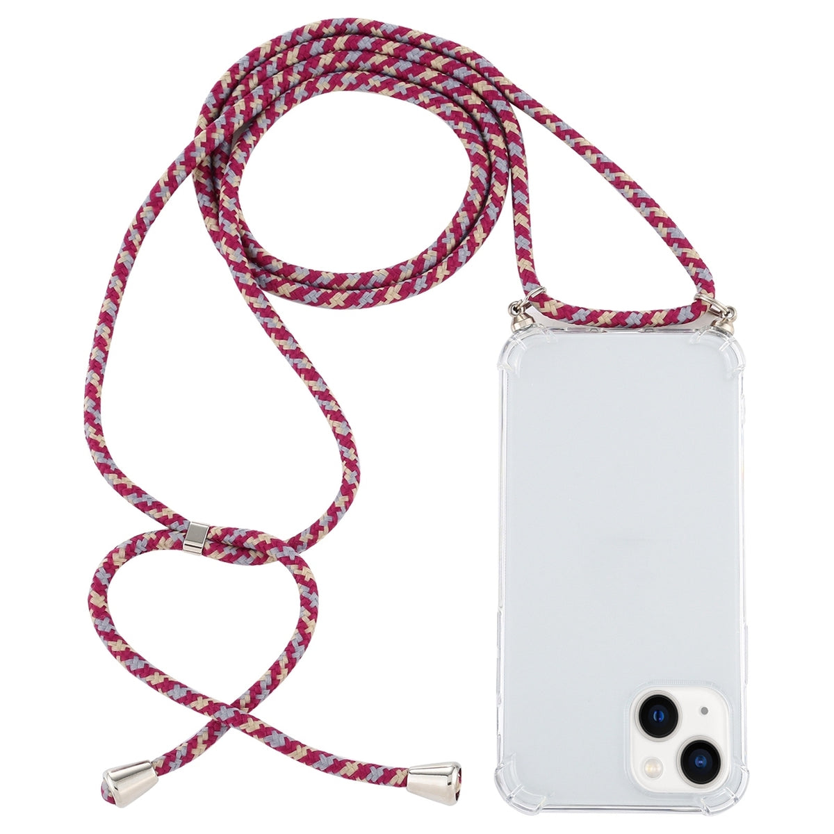 ELECTROPRIME For iPhone 15 Four-Corner Shockproof Transparent TPU Case with Lanyard(Red Grey Yellow)