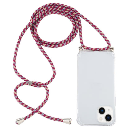 ELECTROPRIME For iPhone 15 Four-Corner Shockproof Transparent TPU Case with Lanyard(Red Grey Yellow)