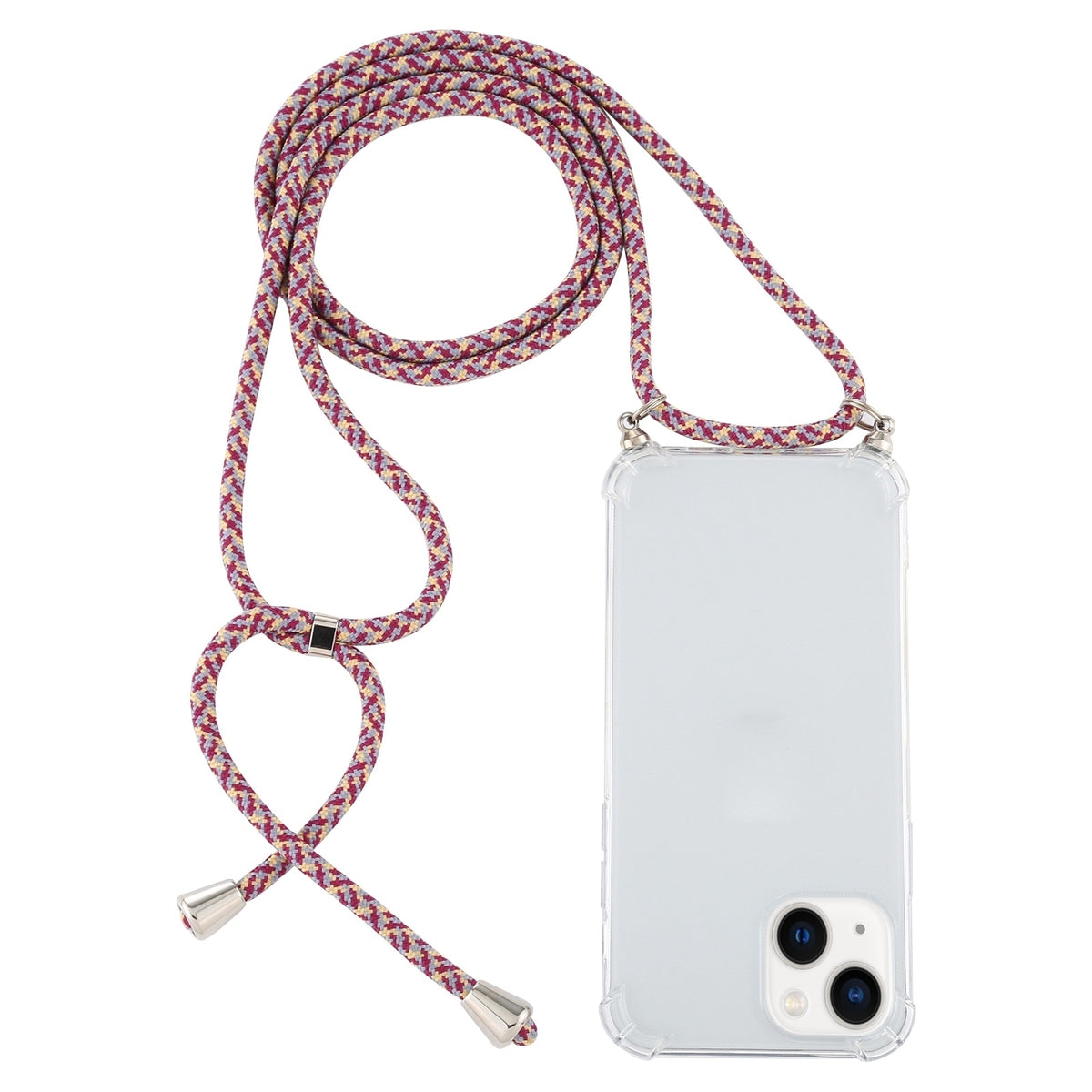 ELECTROPRIME For iPhone 15 Four-Corner Shockproof Transparent TPU Case with Lanyard(Purple Red)