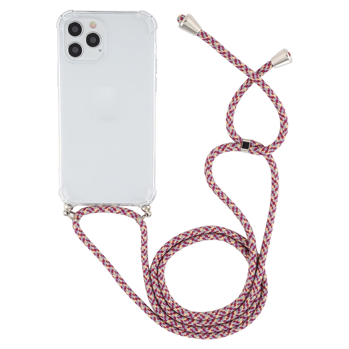 ELECTROPRIME For iPhone 15 Four-Corner Shockproof Transparent TPU Case with Lanyard(Purple Red)