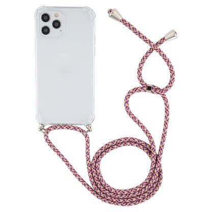 ELECTROPRIME For iPhone 15 Four-Corner Shockproof Transparent TPU Case with Lanyard(Purple Red)