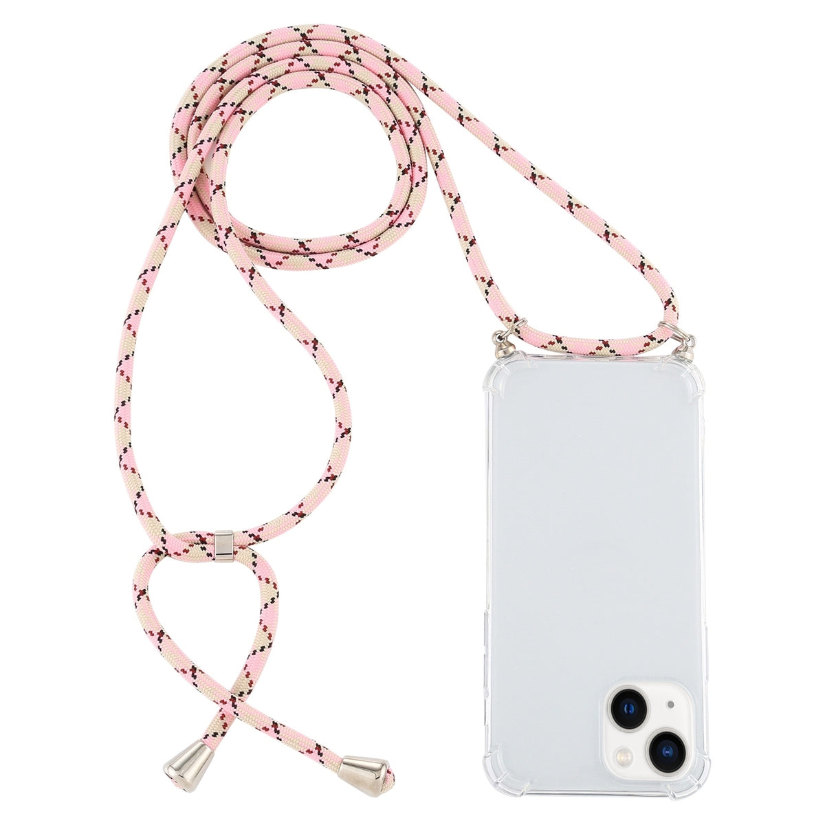 ELECTROPRIME For iPhone 15 Four-Corner Shockproof Transparent TPU Case with Lanyard(Pink Yellow)