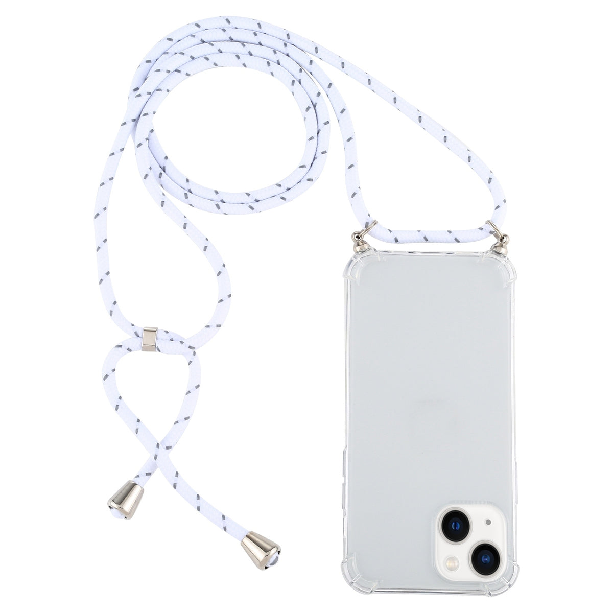 ELECTROPRIME For iPhone 15 Four-Corner Shockproof Transparent TPU Case with Lanyard(White Grey)