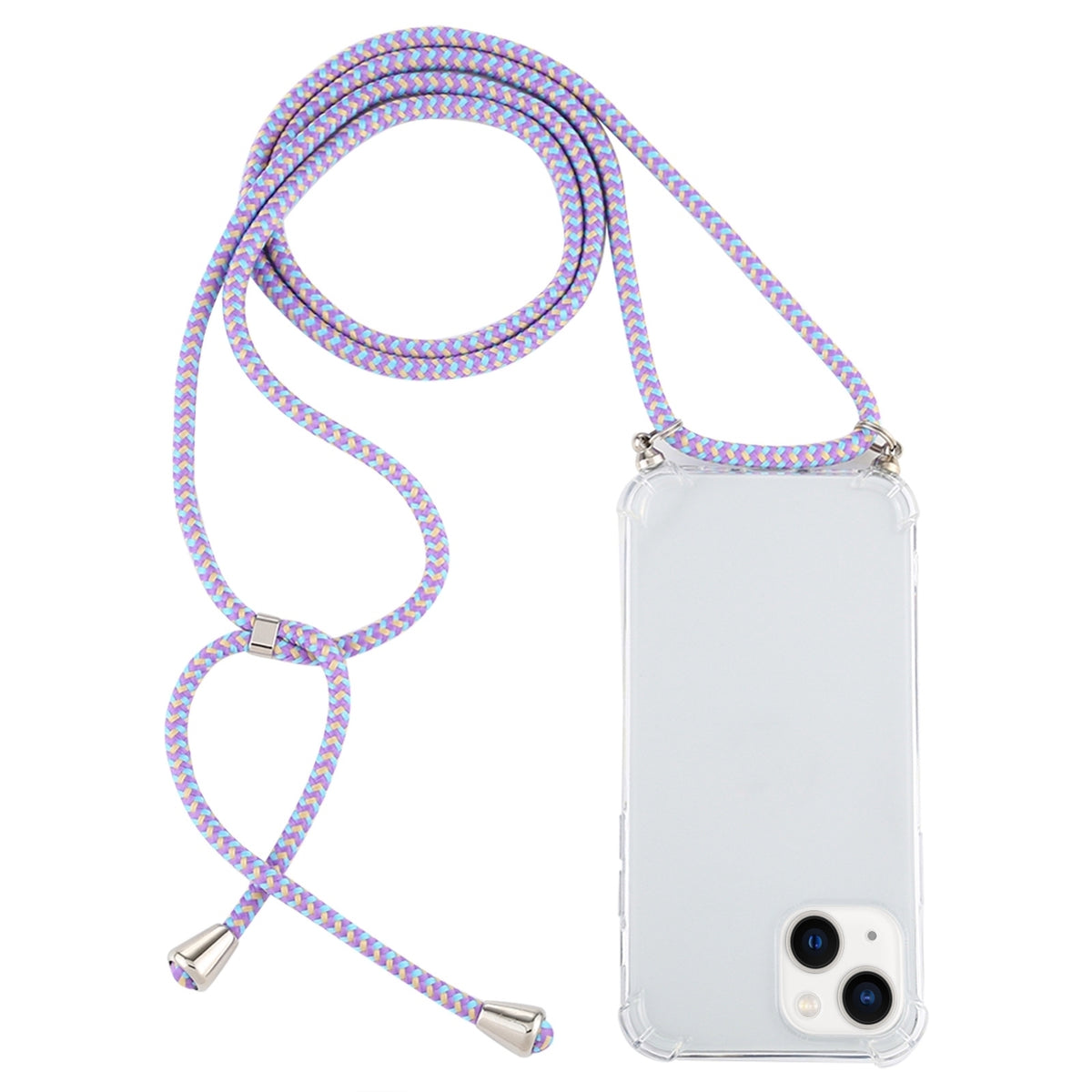 ELECTROPRIME For iPhone 15 Four-Corner Shockproof Transparent TPU Case with Lanyard(Purple Blue Yellow)