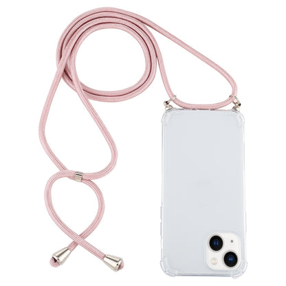 ELECTROPRIME For iPhone 15 Four-Corner Shockproof Transparent TPU Case with Lanyard(Pink)