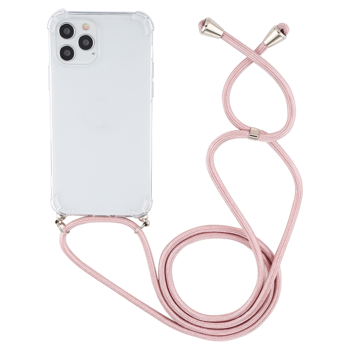 ELECTROPRIME For iPhone 15 Four-Corner Shockproof Transparent TPU Case with Lanyard(Pink)