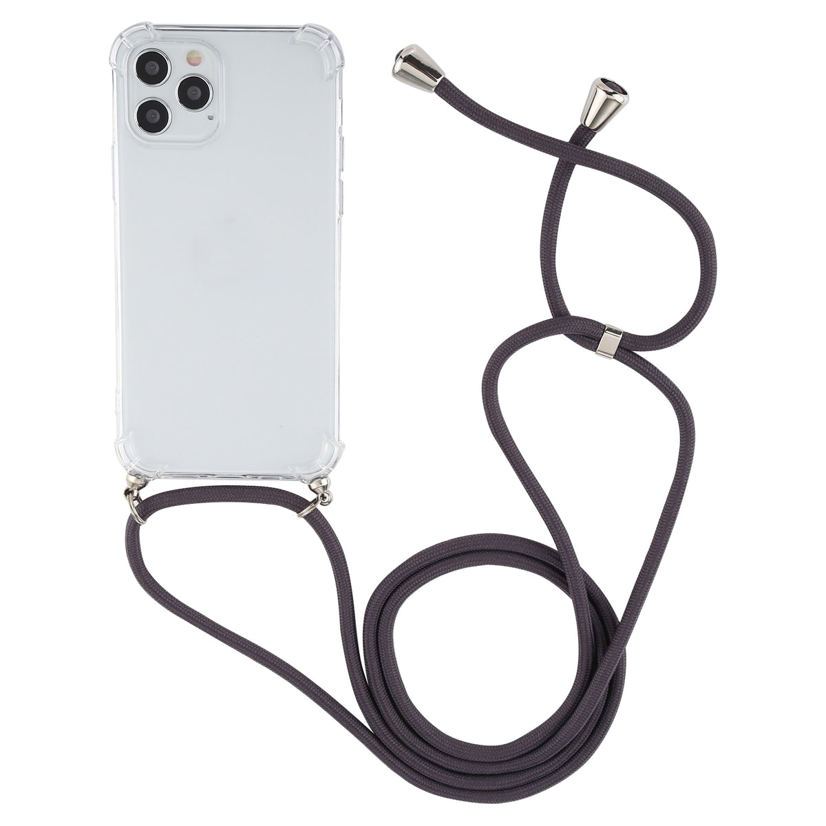 ELECTROPRIME For iPhone 15 Four-Corner Shockproof Transparent TPU Case with Lanyard(Dark Grey)