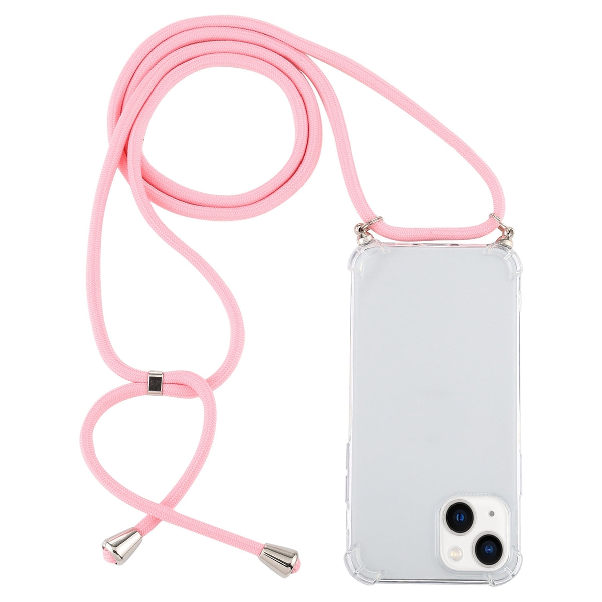 ELECTROPRIME For iPhone 15 Four-Corner Shockproof Transparent TPU Case with Lanyard(Light Pink)