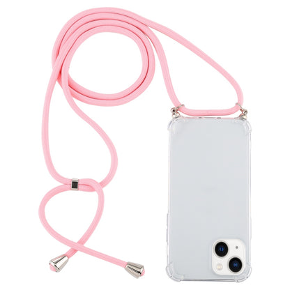 ELECTROPRIME For iPhone 15 Four-Corner Shockproof Transparent TPU Case with Lanyard(Light Pink)