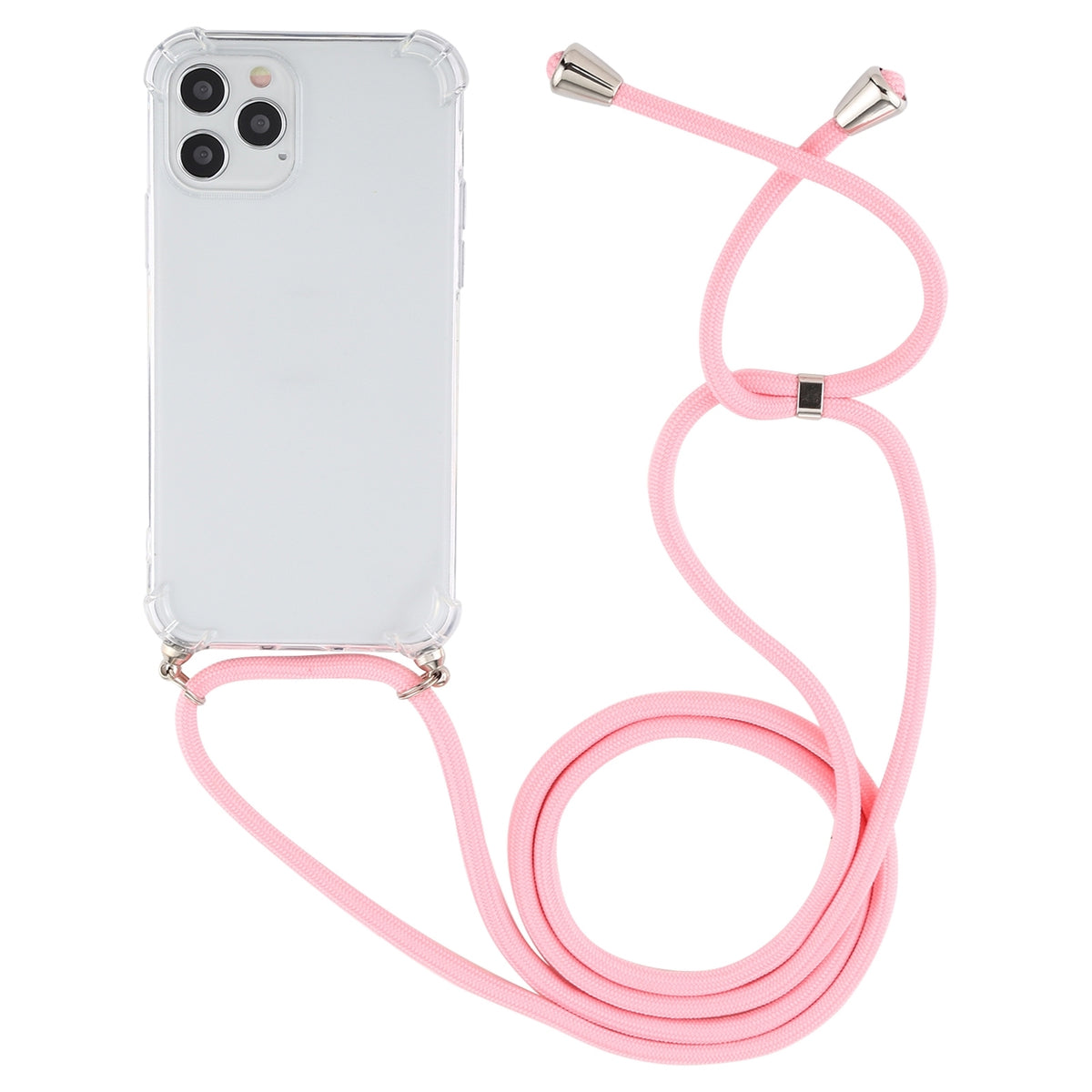 ELECTROPRIME For iPhone 15 Four-Corner Shockproof Transparent TPU Case with Lanyard(Light Pink)