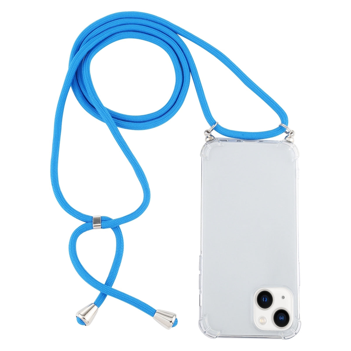 ELECTROPRIME For iPhone 15 Four-Corner Shockproof Transparent TPU Case with Lanyard(Blue)