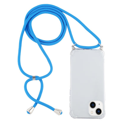 ELECTROPRIME For iPhone 15 Four-Corner Shockproof Transparent TPU Case with Lanyard(Blue)