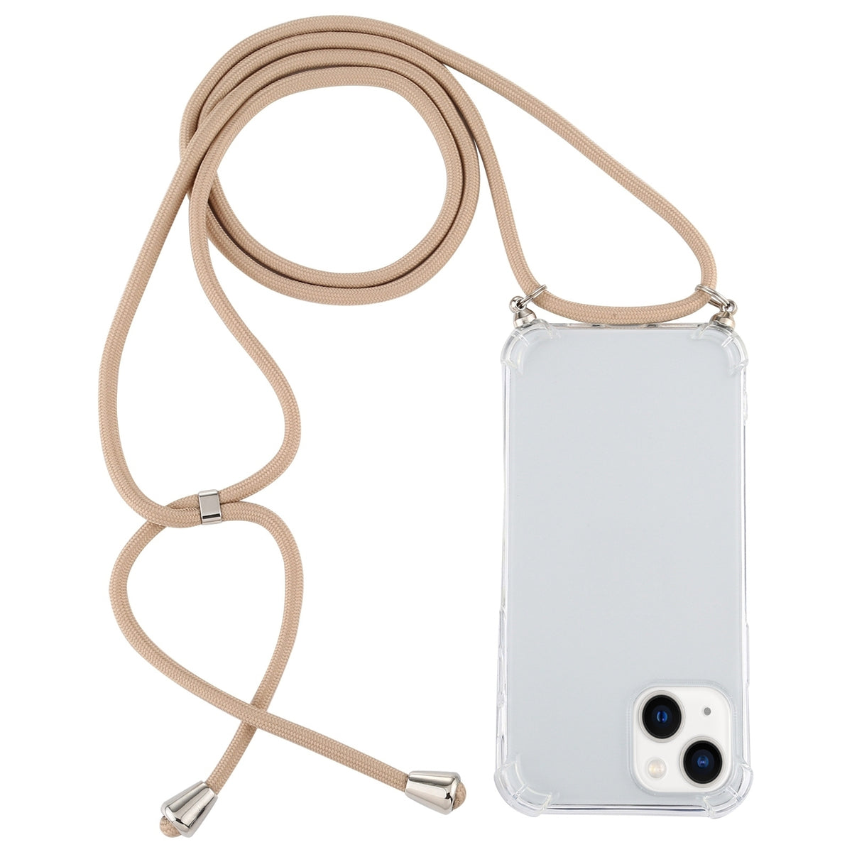 ELECTROPRIME For iPhone 15 Four-Corner Shockproof Transparent TPU Case with Lanyard(Gold)