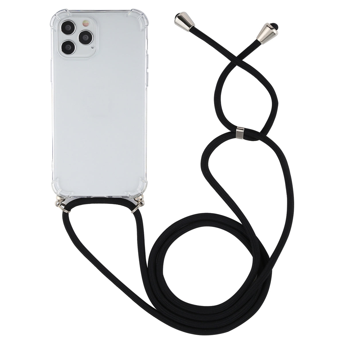 ELECTROPRIME For iPhone 15 Four-Corner Shockproof Transparent TPU Case with Lanyard(Black)